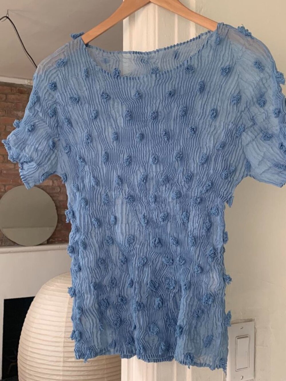 Issey Miyake Pom Pom Top in Light Blue M